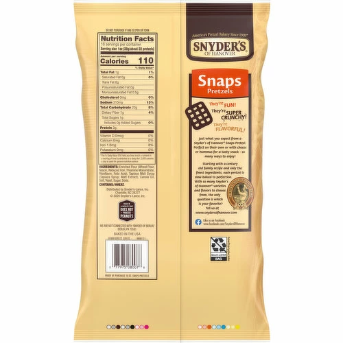 Snyder's Of Hanover Pretzels, Snaps, Family Size, 16 Ounce 1 Snyder's Of Hanover Pretzels, Snaps, Family Size, 16 Ounce