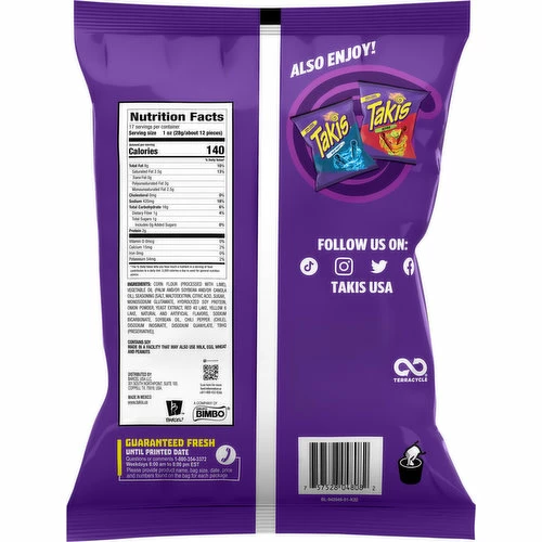 Takis Tortilla Chips, Fuego, Extreme, Fiesta Size, 17 Ounce 1 Takis Tortilla Chips, Fuego, Extreme, Fiesta Size, 17 Ounce
