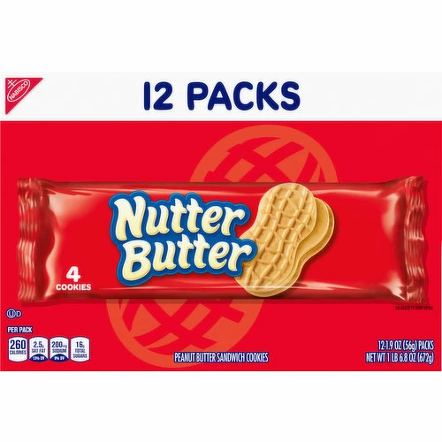 Nutter Butter Sandwich Cookies, Peanut Butter, 12 Packs, 12 Each 1 Nutter Butter Sandwich Cookies, Peanut Butter, 12 Packs, 12 Each