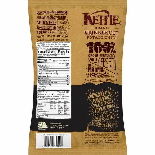 Kettle Brand Potato Chips, Krinkle Cut, Salt & Fresh Ground Pepper, 13 Ounce 1 Kettle Brand Potato Chips, Krinkle Cut, Salt & Fresh Ground Pepper, 13 Ounce