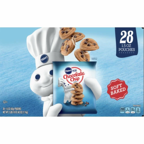 Pillsbury Cookies, Chocolate Chip, Soft Baked, Mini, 28 Each 1 Pillsbury Cookies, Chocolate Chip, Soft Baked, Mini, 28 Each