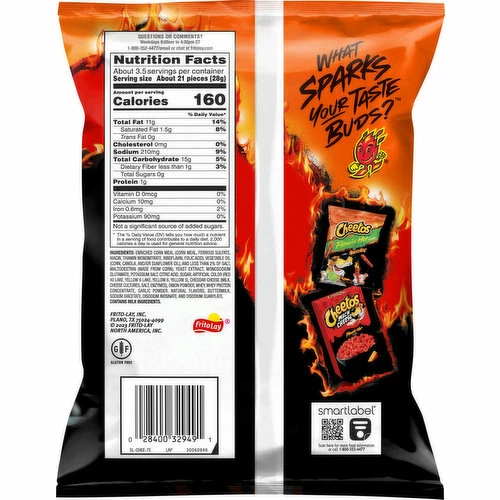 Cheetos Cheese Flavored Snacks, Flamin' Hot Flavored, Crunchy, 3.25 Ounce 1 Cheetos Cheese Flavored Snacks, Flamin' Hot Flavored, Crunchy, 3.25 Ounce